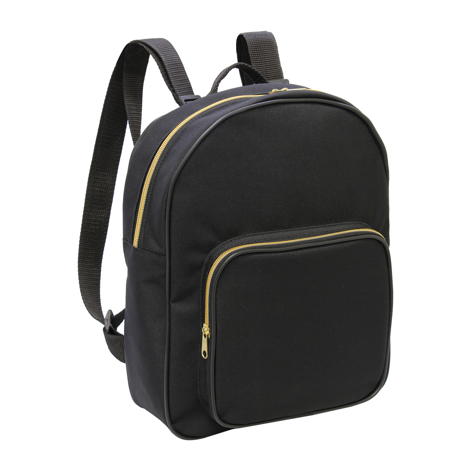 Bolsa-mochila em tecido natural preto com zíper dourado LS – BM3169